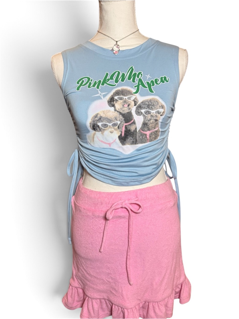 Y2K DOG PRINT KAWAII TOP DRAWSTRING 🩵🫧🐾